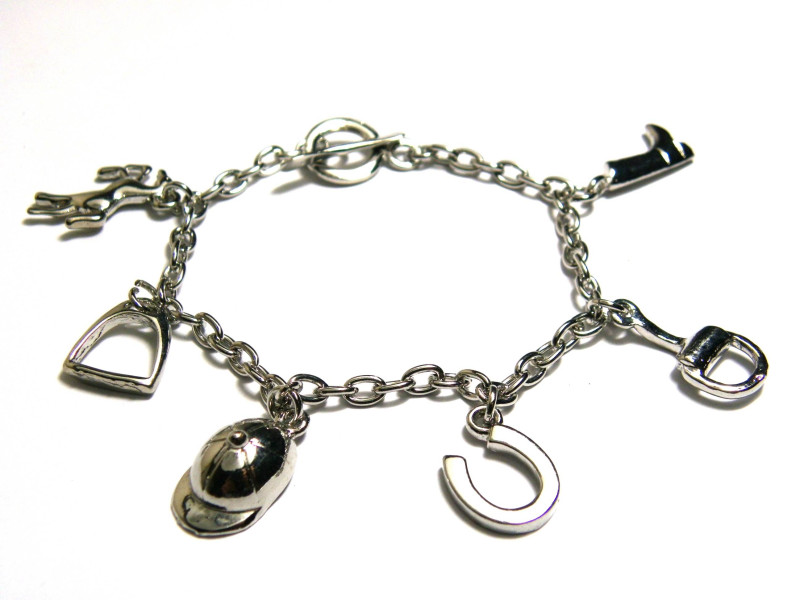 18 cm (7 Inch) Silver-Plated Charm Toggle Bracelet with Horse Riding Theme