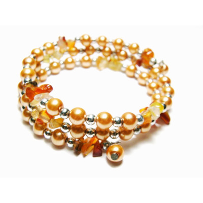 Round glass beads and gemstone chip wrap bracelet - medium size - carnelian Round glass beads and gemstone chip wrap bracelet - medium size - carnelian