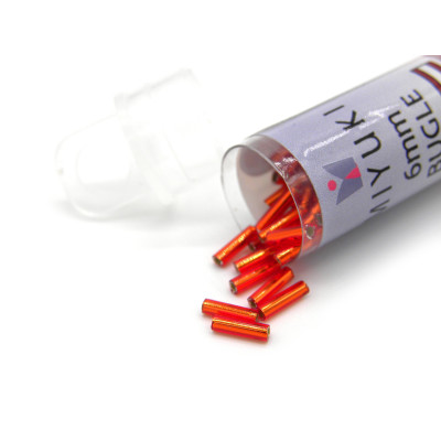 6 x 1.7 mm (Size 2) Round Miyuki Bugle Beads - Silver Lined Red (BGL2-9043) - XL Vial 17 g