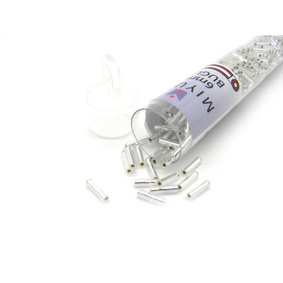 6 x 1.7 mm (Size 2) Round Miyuki Bugle Beads - Silver Lined Silver (BGL2-9061) - XL Vial 17 g