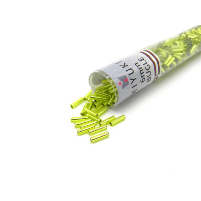 6 x 1.7 mm (Size 2) Round Miyuki Bugle Beads - Silver Lined Chartreuse Green (BGL2-91014) - XL Vial 17 g