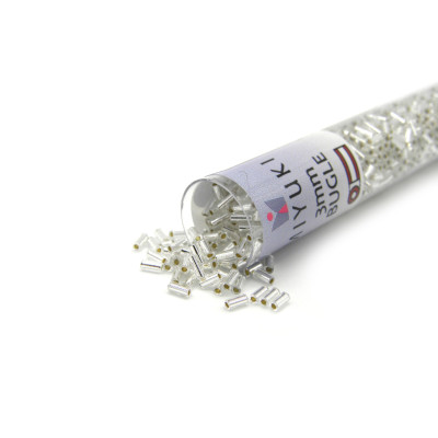 3 x 1.5 mm (Size 1) Round Miyuki Bugle Beads - Silver Lined Crystal (BGL1-9001) - XL Vial 19.5 g