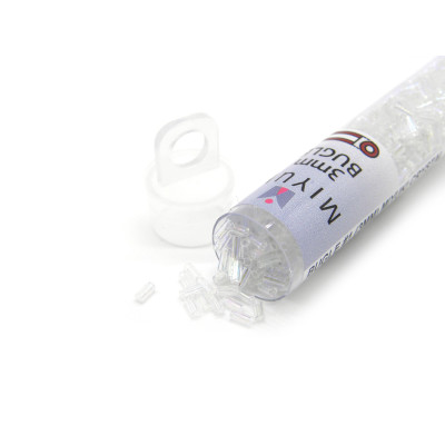 3 x 1.5 mm (Size 1) Round Miyuki Bugle Beads - Crystal AB (BGL1-9054) - XL Vial 19.5 g