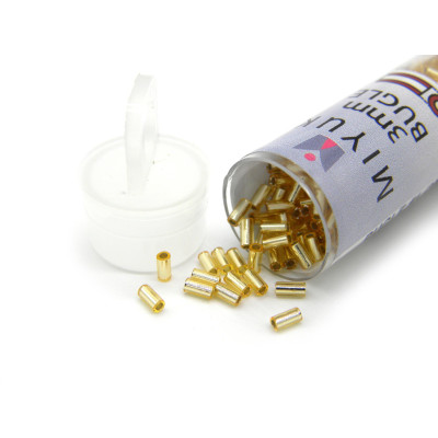 3 x 1.5 mm (Size 1) Round Miyuki Bugle Beads - Silver-Lined Gold (BGL1-9003) - XL Vial 19.5 g