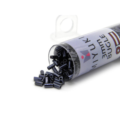 3 x 1.5 mm (Size 1) Round Miyuki Bugle Beads - Haematite-Grey (BGL1-9056) - XL Vial 19.5 g