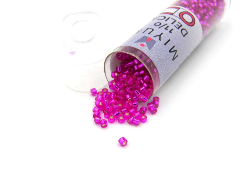 11/0 (1.6x1.3 mm) Miyuki Delica Japanese Seed Beads, Cylinder Seed Beads  - Bright Fuchsia Silver Lined DB 1340 - 7.2 g Vial