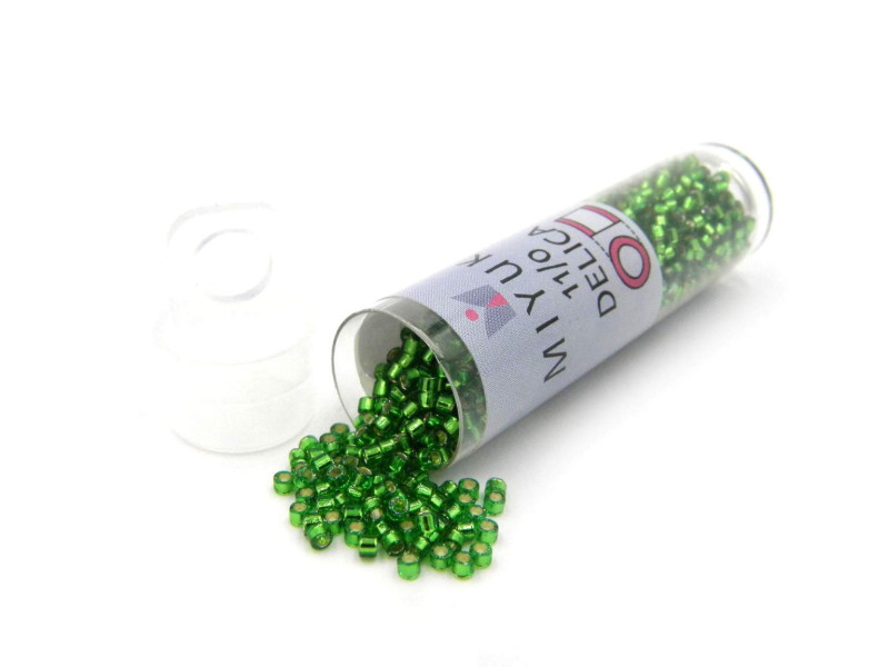 11/0 (1.6 x 1.3 mm) Miyuki Delica Japanese Seed Beads - 7.2 g Vial  - Silver Lined LT Green - DB 046