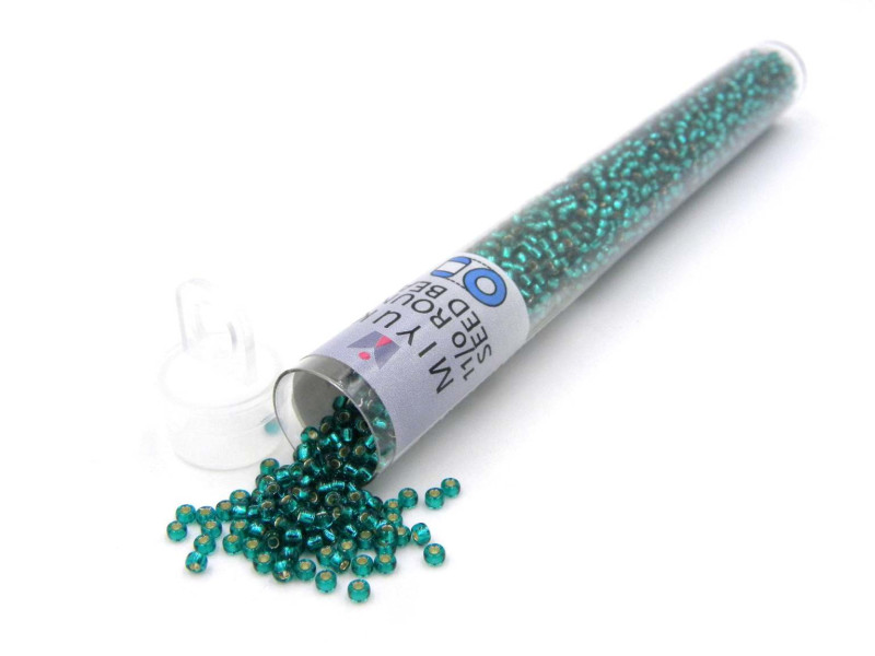 Runde Miyuki Rocailles 11/0 - Silver Lined Teal (11-92425-TB) - 24 g XL Röhrchen
