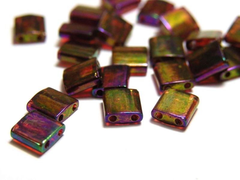 5 mm Miyuki Tila Beads, 2-hole Square Beads, Japanese Glass Beads - Topaz Rainbow Gold Luster TL 0301 - 10 g