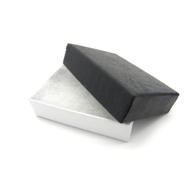 4.5 x 6.1 x 1.6 cm (1.8x2.4x0.6 inch) Grey/Black Cardboard Jewellery Ring/Earring Gift Box - Plain with Leather Motif (1 pc)