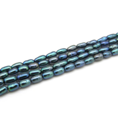 2 x 4 mm Oval Rice-shaped Freshwater Cultured Pearls - Peacock-Black