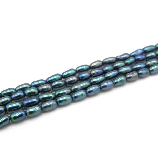 2 x 4 mm Oval Rice-shaped Freshwater Cultured Pearls - Peacock-Black