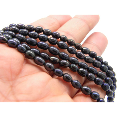4 x 6 mm Small Rice-Shaped Freshwater Cultured Pearls - Grade A - Peacock Black Colour - 10 Pc.