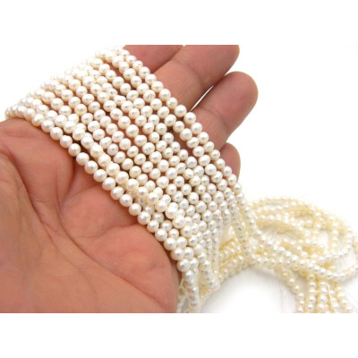 4 mm - Small Near Round Freshwater Cultured Pearls - White (1 Strand or 10 Pearls)