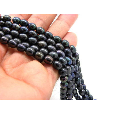 Ovale, mittelgroße reiskornförmige Süßwasserperlen - 6 x 8 mm - Peacock Schwarz