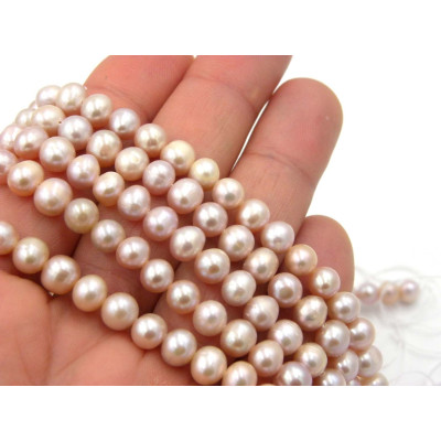 6 - 7 mm - Grade A - Near Round Freshwater Cultured Pearls - Pink Colour (1 Strand or 10 pc.)