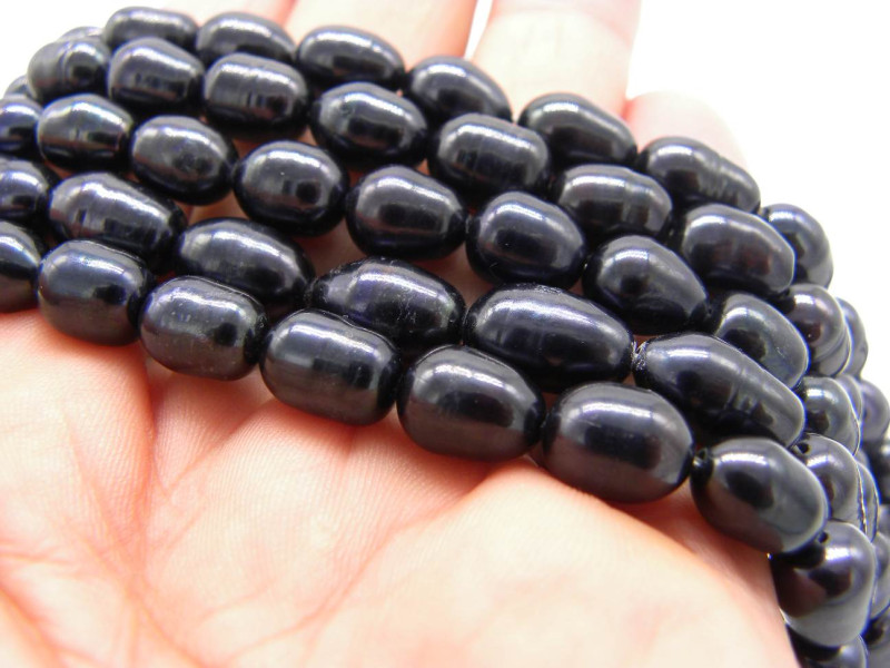 8 x 10 mm Large Rice-shaped Freshwater Cultured Pearls - Grade A - Peacock Black (5 Pc.)