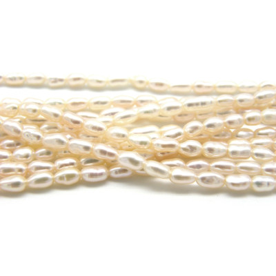 2.5 x 4 mm - Grade A - Rice-shaped Freshwater Cultured Pearls - Cream White (1 Strand or 10 Pearls)