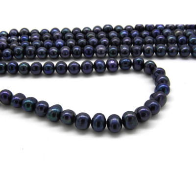 6 mm Grade A Near Round/Potato Freshwater Cultured Pearls - Peacock Black (1 Strand with 63 Pearls or 10 Pearls)