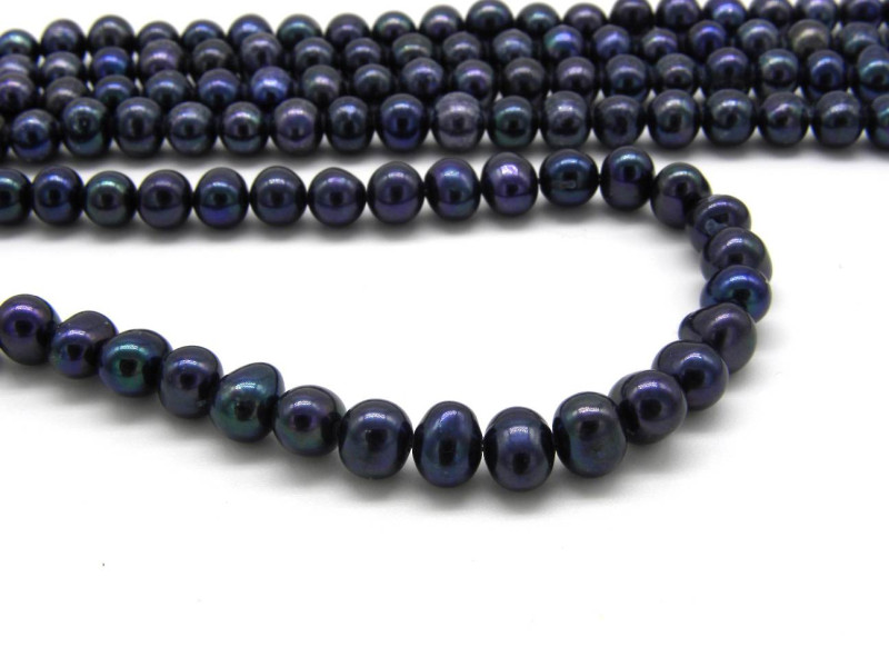 6 mm Medium Near Round Freshwater Cultured Pearls - Peacock Black - Strand, 10 pc