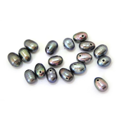 6 - 7 mm Topside drilled Drop/oval Shaped Freshwater Cultured Pearls - Grey-Purple-Silver (10 pc.)
