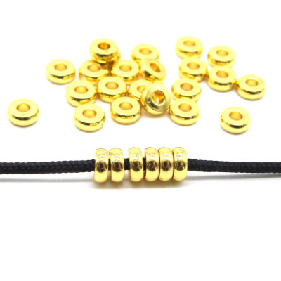 4 x 1.5 mm Flat Rondelle Stainless Steel Spacer Beads / Filler Beads with 1.5 mm Hole - Real 18K Gold Plated - 25 Pc.
