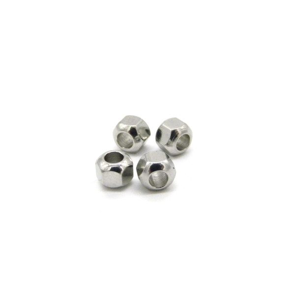 4 mm Small Faceted Nut-Shaped Solid Stainless Steel Beads - 1.5 mm Hole - Silver Tone (10 Pc.)