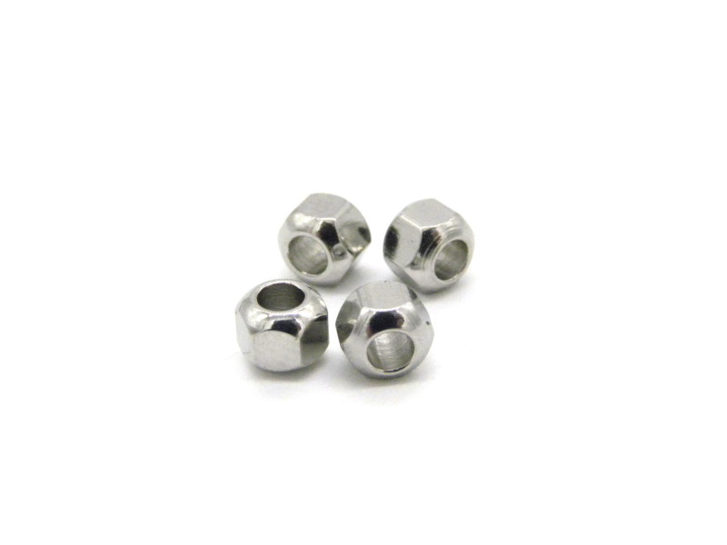 4 mm Small Faceted Nut-Shaped Solid Stainless Steel Beads - 1.5 mm Hole - Silver Tone (10 Pc.)