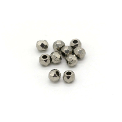 4 mm Small Faceted Round Solid Stainless Steel Beads - 1.5 mm Hole - Silver Tone (10 Pc.)