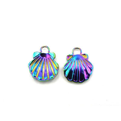 12 mm Embossed Stainless Steel Seashell Charm, Clam Pendant - Rainbow Colour (2 Pc.)