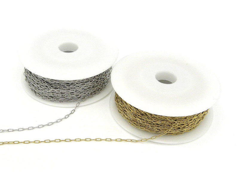 3 mm feine Edelstahl-Papierklammerkette in Gold oder Platin-Silber