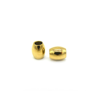 7 x 6 mm Barrel-Shaped (Oval) Stainless Steel Spacer Beads, 3 mm Hole, Gold Plated (10 Pc.)