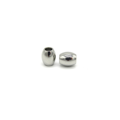 7 x 6 mm Barrel-Shaped (Oval) Stainless Steel Spacer Beads, 3 mm Hole, Silver Color (10 Pc.)