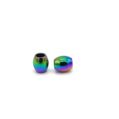 7 x 6 mm Barrel-Shaped (Oval) Stainless Steel Spacer Beads, 3 mm Hole, Rainbow Color (10 Pc.)
