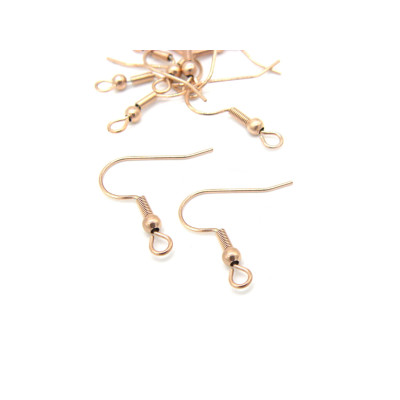 20 mm Stainless Steel Fish Hook Earring Wires with Ball 20GA, Metal Ear wires - Rose Gold - 10 pc (5 pairs)