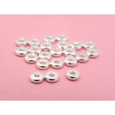 4 x 1.2 mm Flat Rondelle Stainless Steel Spacer Beads / Filler Beads with 1.2 mm Hole - Silver Color - 25 Pc.