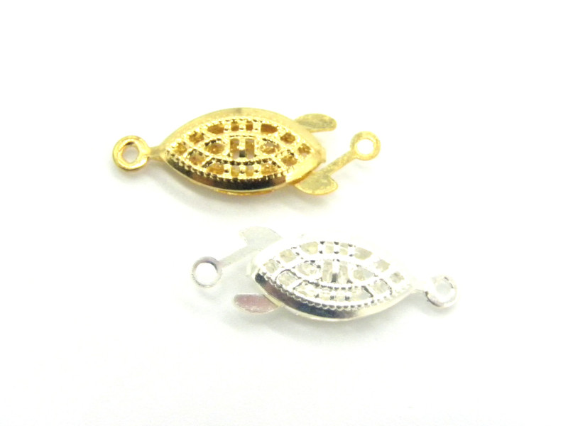 21x7 mm Oval Stainless Steel Box Clasp, Fish Hook Clasp - Silver or 24K Gold Plated (2 Pc.)