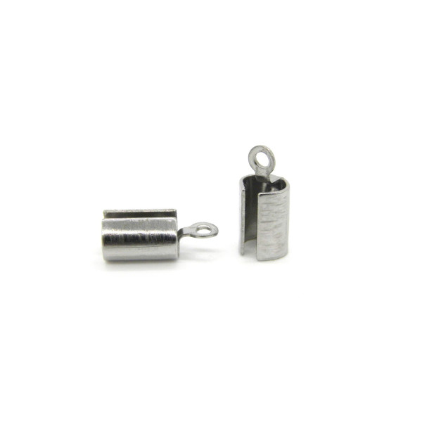 9.5 x 4.5 mm Stainless Steel Crimp Cord Ends - Platinum Silver Col