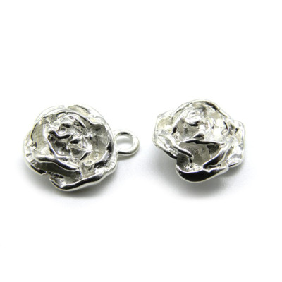 13 mm Chunky/Heavy Solid Sterling Silver 925 Rose Charm - Rose Pendant (1 Pc.)