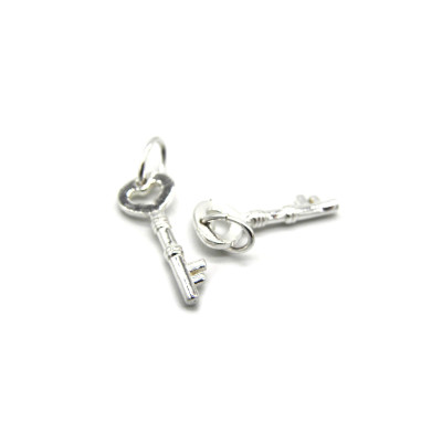 15 mm (0.6 Inch) Solid 925 Sterling Silver Good Luck Key Charm With Oval Jump Ring (1 Pc.)
