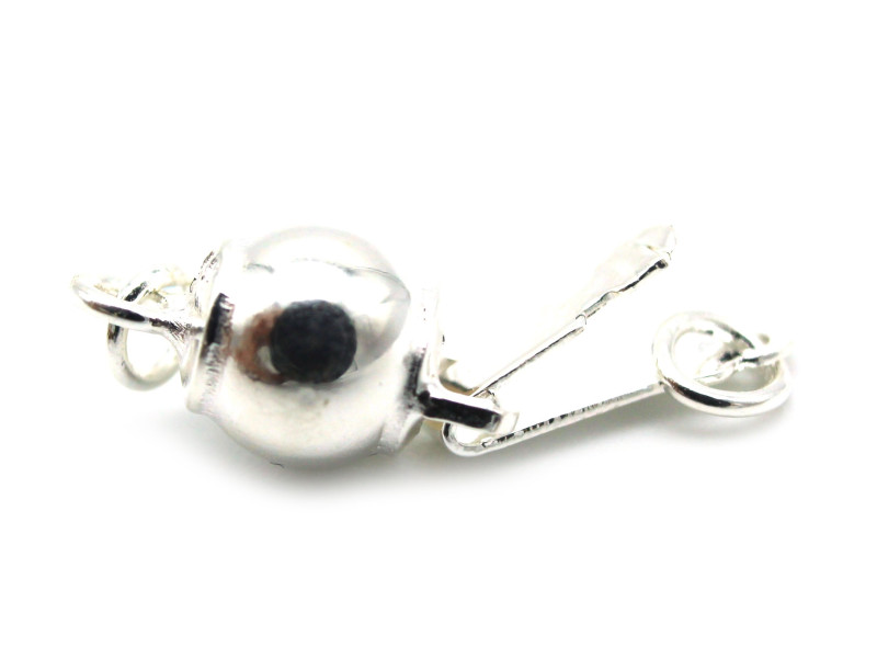 13x6 mm (0.5 inch) Round Sterling Silver 925 - Ball Clasp, Box hook Clasp
