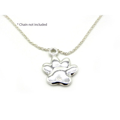 17 mm Large Solid 925 Sterling Silver Paw Charm, Paw Print Pendant with Jump Ring