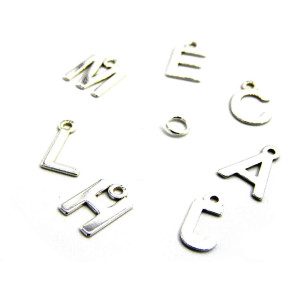 8 mm Sterling Silver Alphabet Letters Charm Pendan...