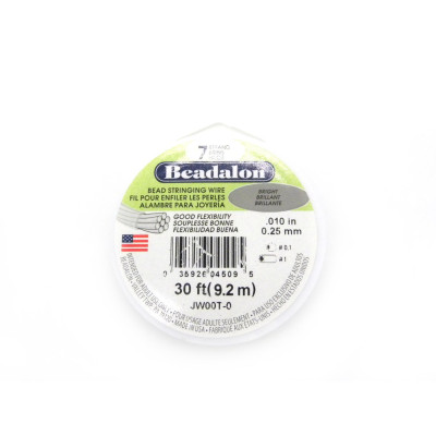 0.25 mm (.010 inch) Beadalon 7-Strand - Flexible Stainless Steel Bead Stringing Wire - 9.2 m (30 ft) Bright