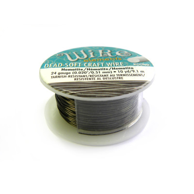 0.5 mm - 24 GA - The Bead Smith Wire Elements Round Craft/Jewellery Wire - 9.1 m (10 Yd) - Dead-Soft - Haematite Grey