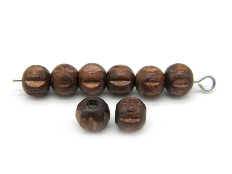 6 mm Premium-Quality Carved Round Wooden Beads for Jewellery - Chestnut Brown (40 Beads)