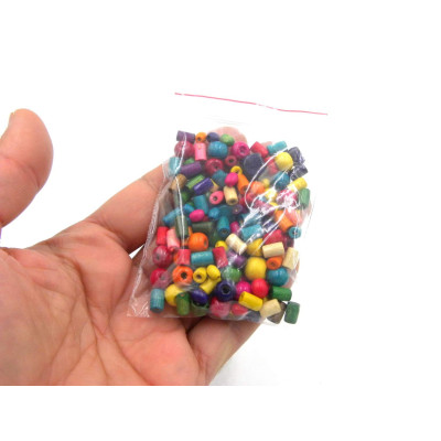 4 to 10 mm Wooden Beads - Mixed Shape - 15 g (0.5 oz) - Rainbow Mix (approx. 130 Beads)