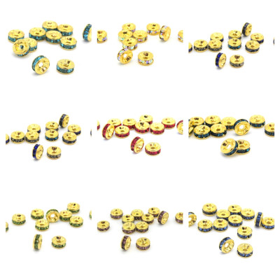 6 mm Gold plated Round Rhinestone Spacers, Crystal Strass Rondelles - Various Colours - Pack of 10