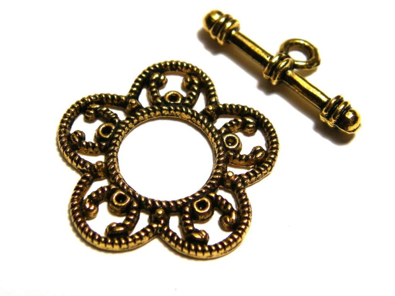 Knebelverschluss Blume 26mm - Antikgold (1 od. 5 Verschlüße)