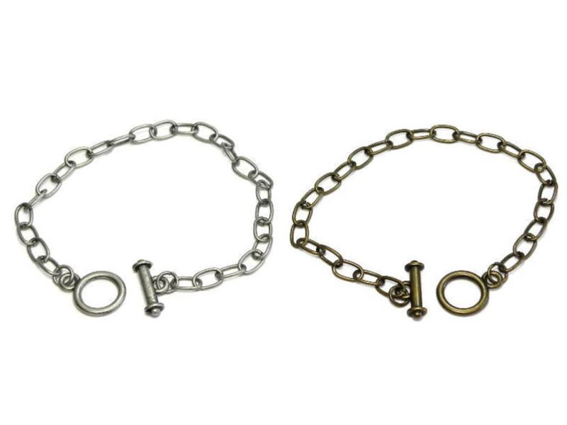 Blank Charm Metal Bracelet with Toggle Clasp - Antique Silver or Antique Gold (1 pc.)